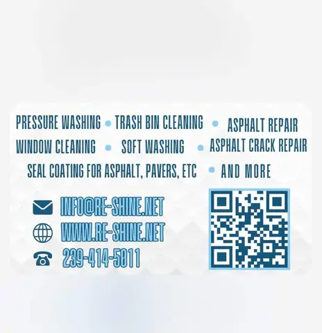 Business card for Re-Shine services in Cape Coral, FL