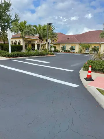 Freshly painted parking spaces in a well-maintained lot